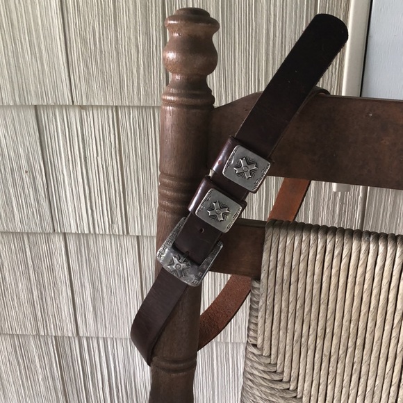 Vintage Italian Leather Belt Size Medium Brown Silver Hardware Southwest Design - Picture 11 of 16